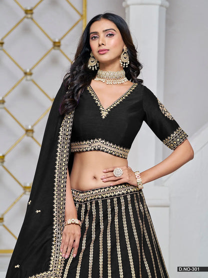 Black Designer Art Silk Lehenga Choli With Thread And Sequins Work