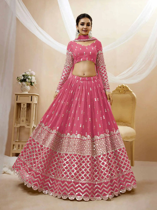 Light Pink Georgette Lehenga With Sequence And Zari Embroidery Work