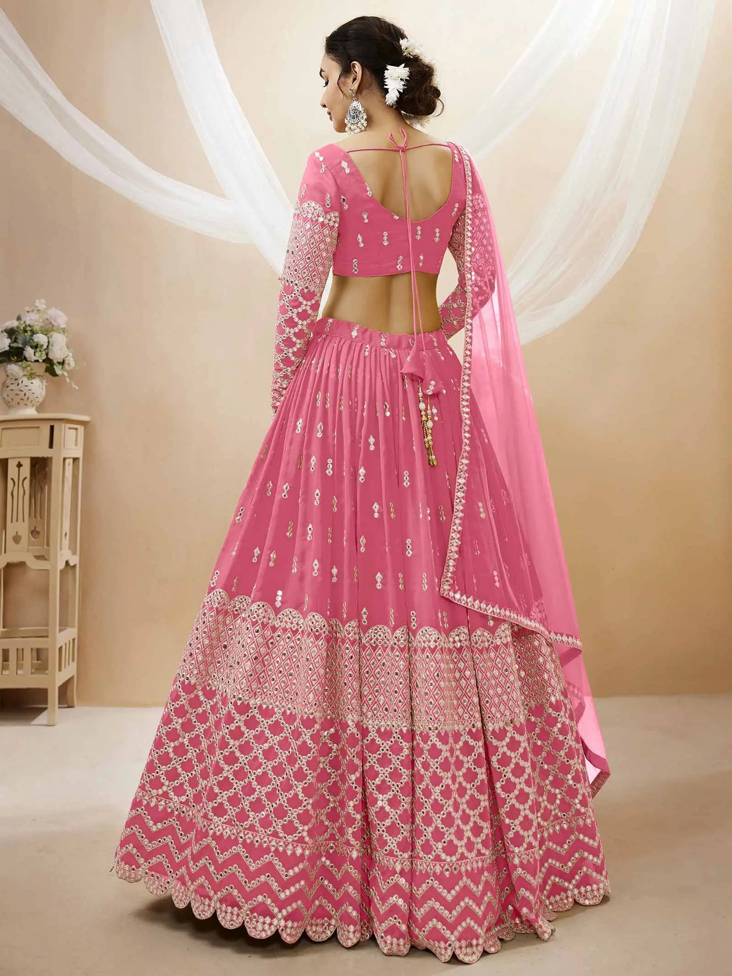 Light Pink Georgette Lehenga With Sequence And Zari Embroidery Work