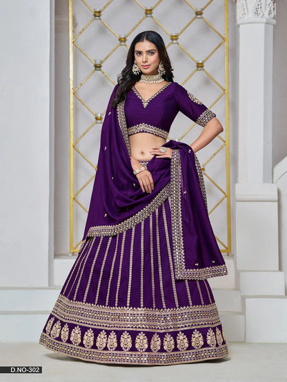 Dark Purple Designer Art Silk Lehenga Choli With Thread And Sequins Work