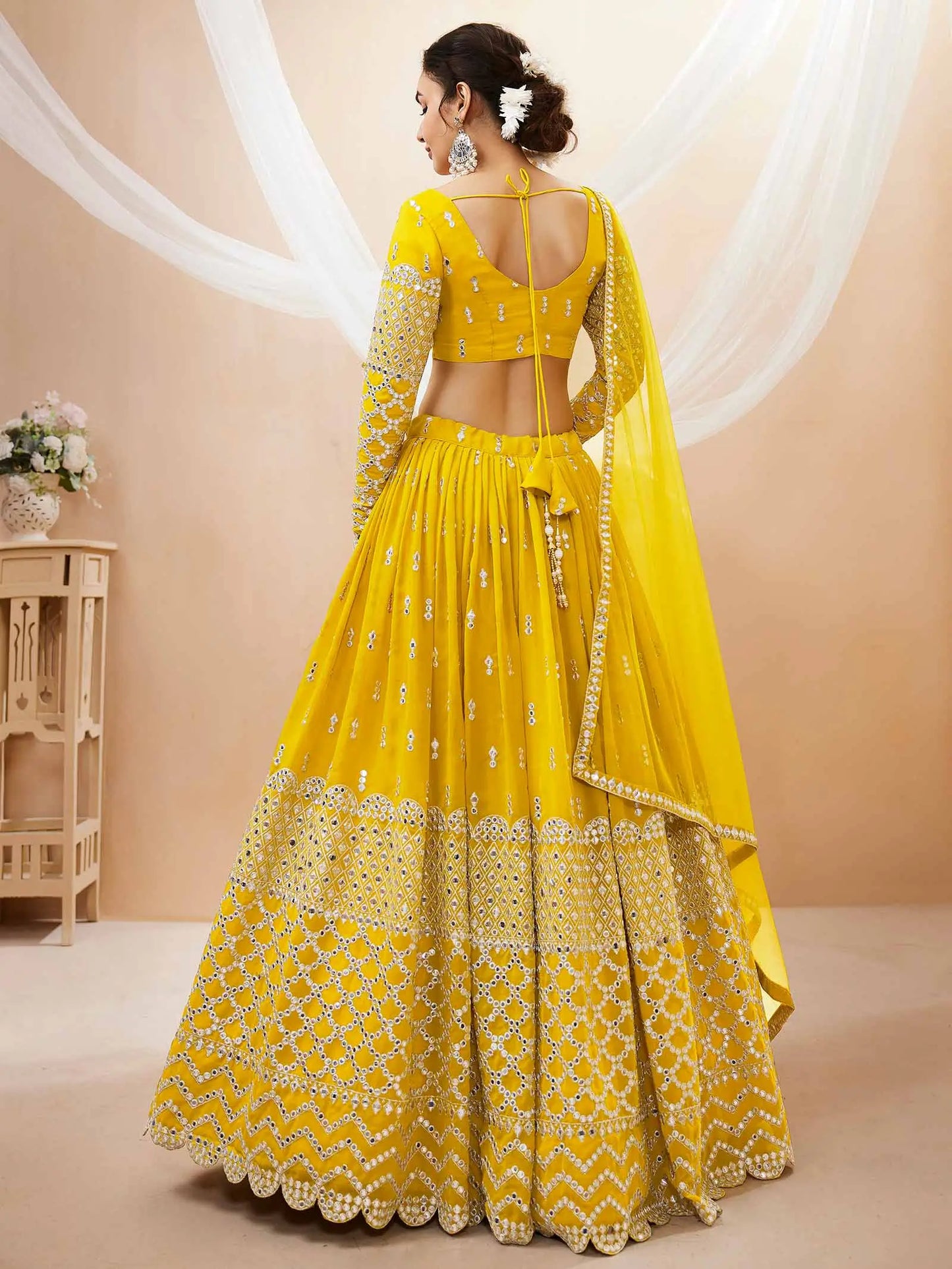 Yellow Lehenga choli With Sequence And Zari Embroidery Work With Soft Net dupatta