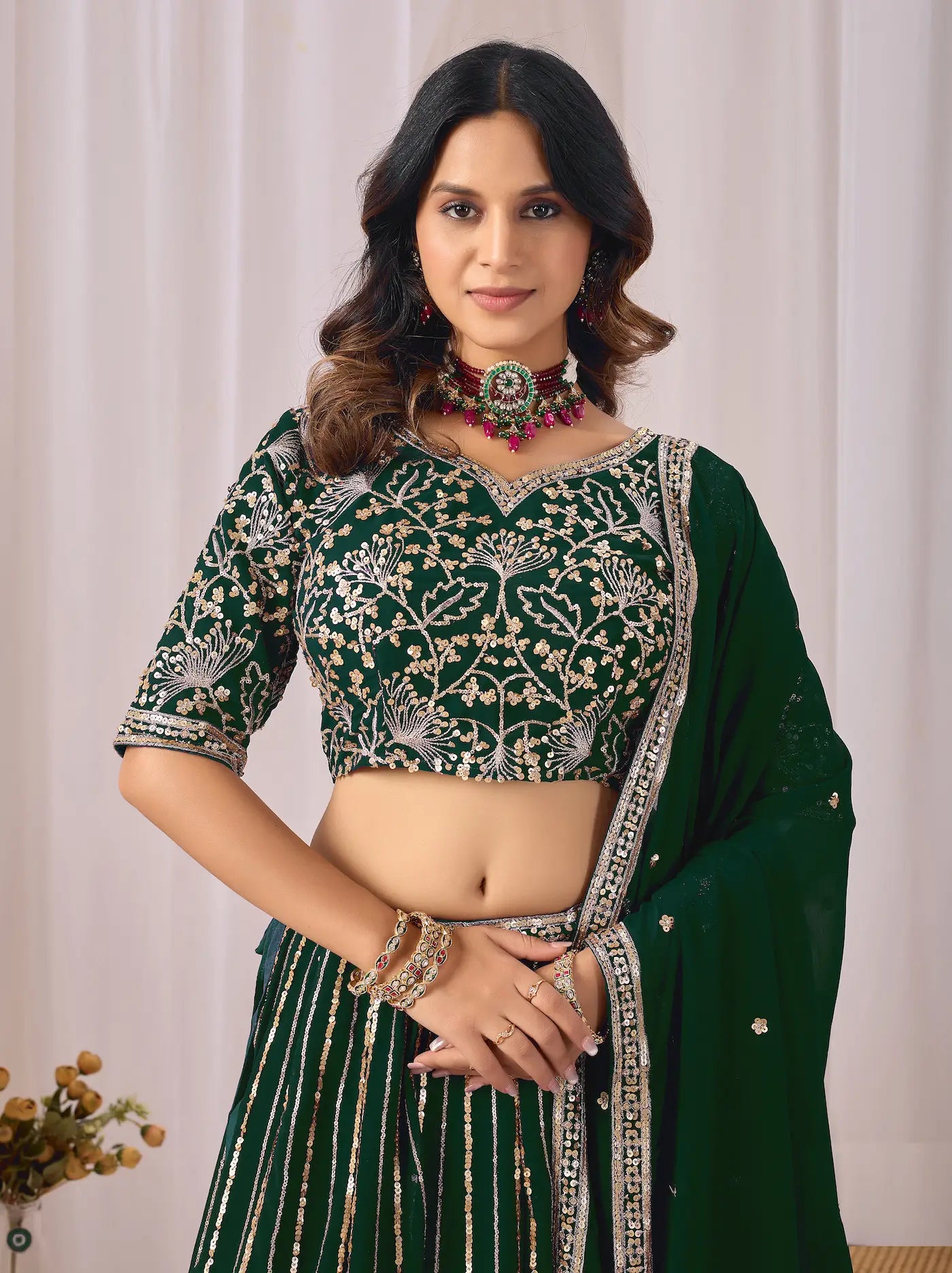 Timber Green Embroidery Lehenga Choli
