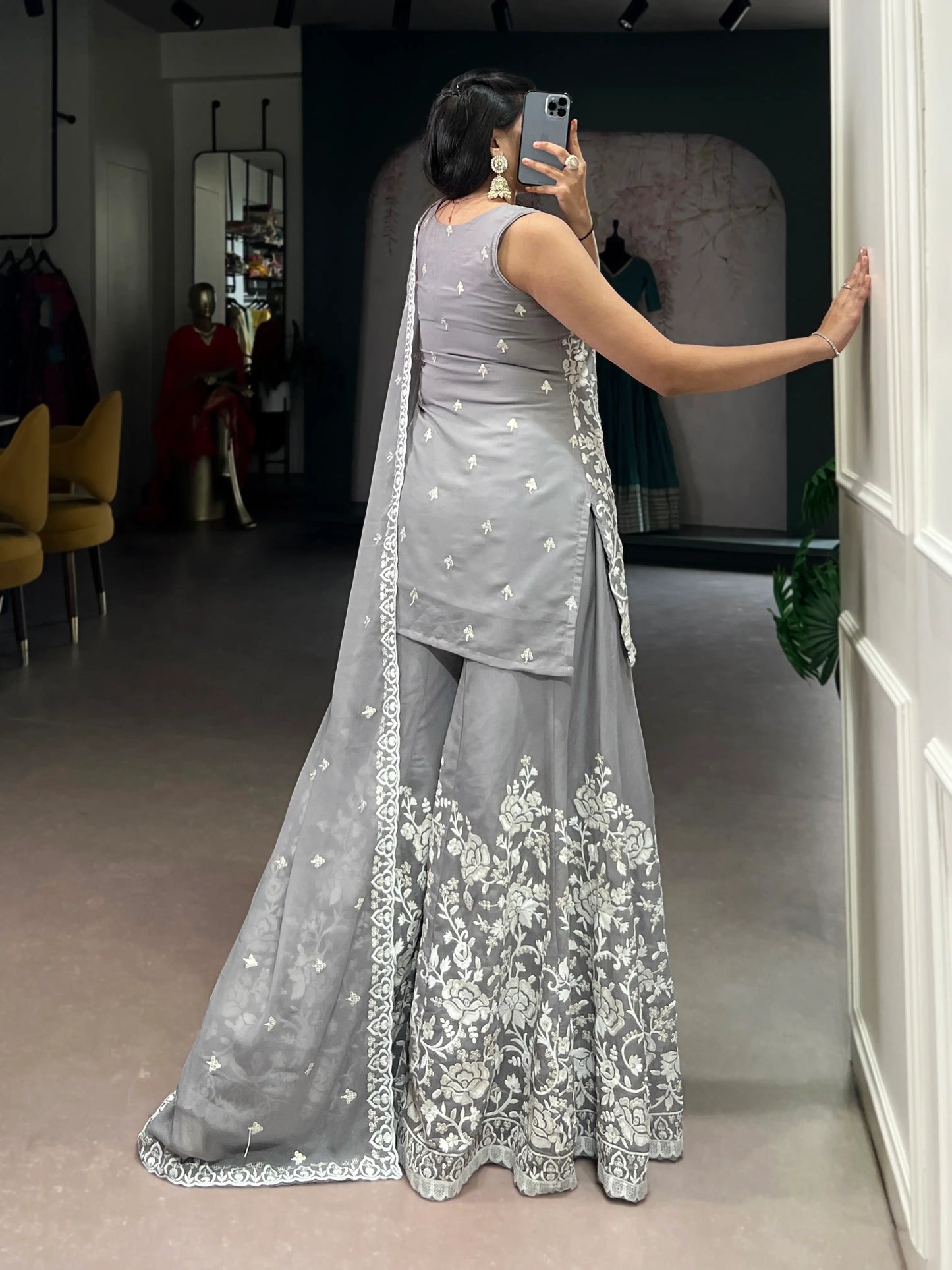 Dusty Grey Georgette Embroidery Salwar Suit