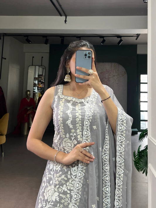 Dusty Grey Georgette Embroidery Salwar Suit