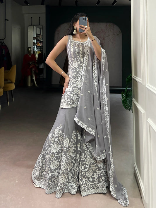 Dusty Grey Georgette Embroidery Salwar Suit