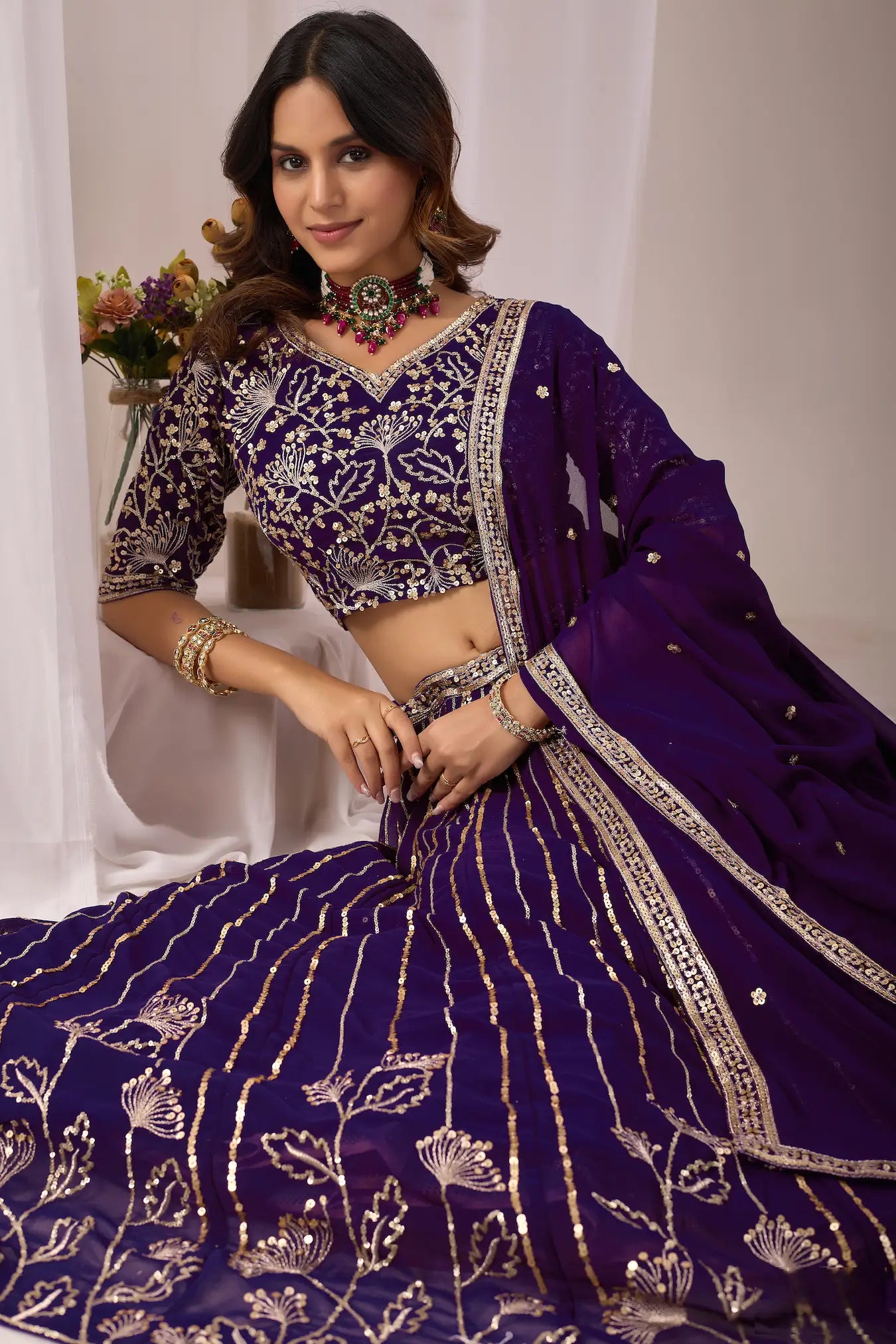 Deep Purple Embroidery Lehenga Choli