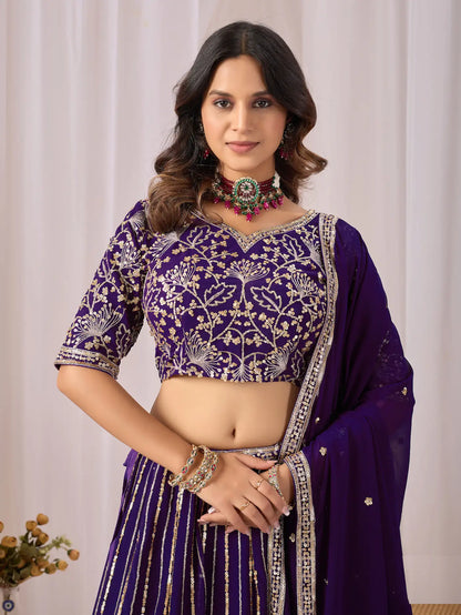 Deep Purple Embroidery Lehenga Choli