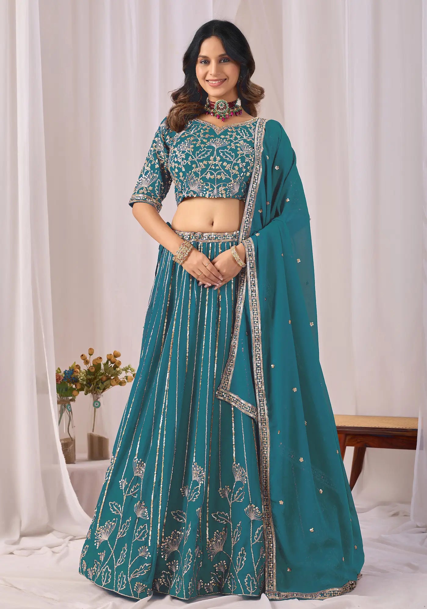 Bondi Blue Embroidery Lehenga Choli