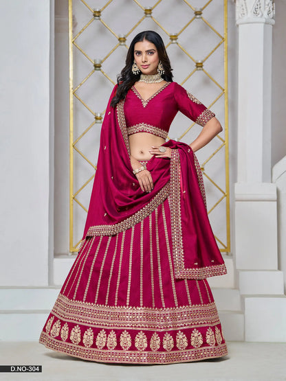 Cherry Pink Designer Art Silk Lehenga Choli With Thread And Sequins Work