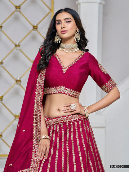 Cherry Pink Designer Art Silk Lehenga Choli With Thread And Sequins Work