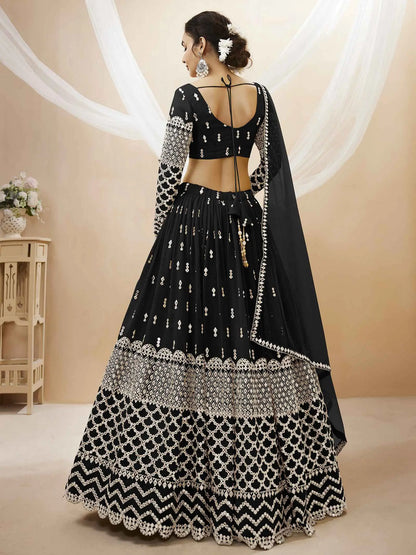 Beauty In Black Georgette Lehenga choli With Sequence And Zari Embroidery Work With Soft Net dupatta