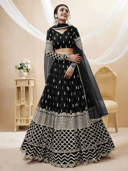 Beauty In Black Georgette Lehenga choli With Sequence And Zari Embroidery Work With Soft Net dupatta