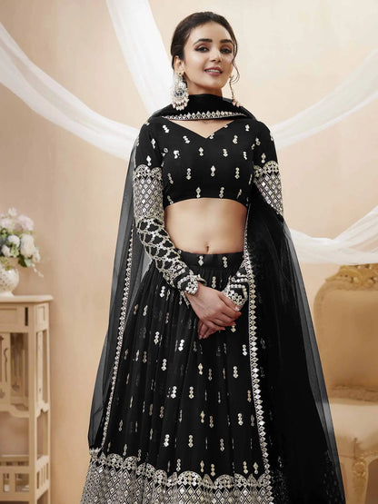 Beauty In Black Georgette Lehenga choli With Sequence And Zari Embroidery Work With Soft Net dupatta