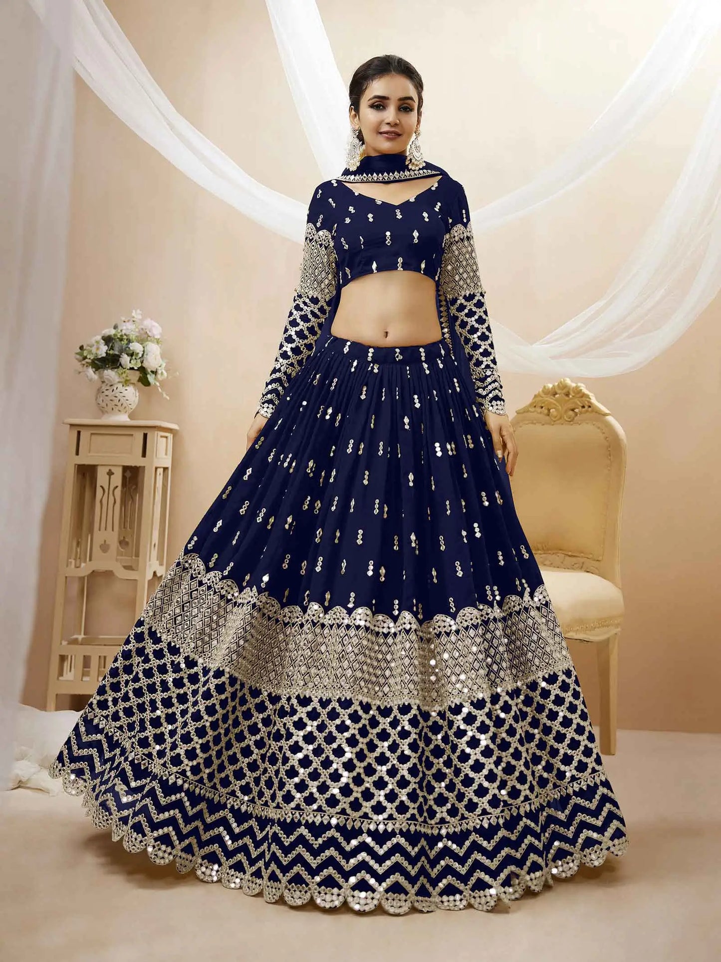 Nany Blue Lehenga choli With Sequence And Zari Embroidery Work With Soft Net dupatta