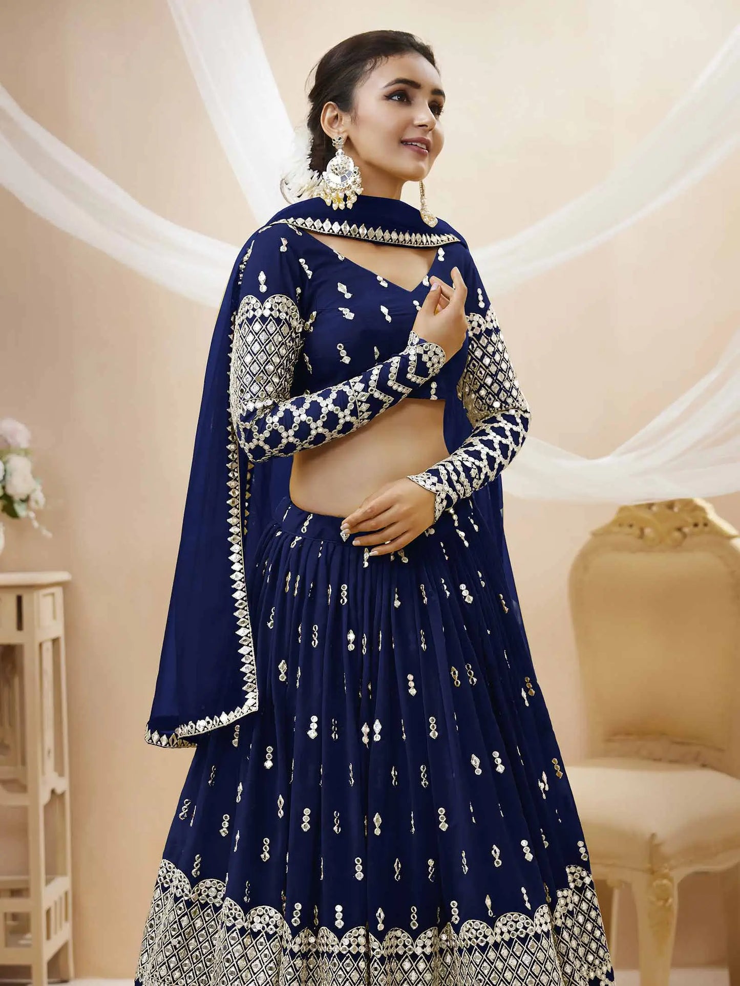 Nany Blue Lehenga choli With Sequence And Zari Embroidery Work With Soft Net dupatta