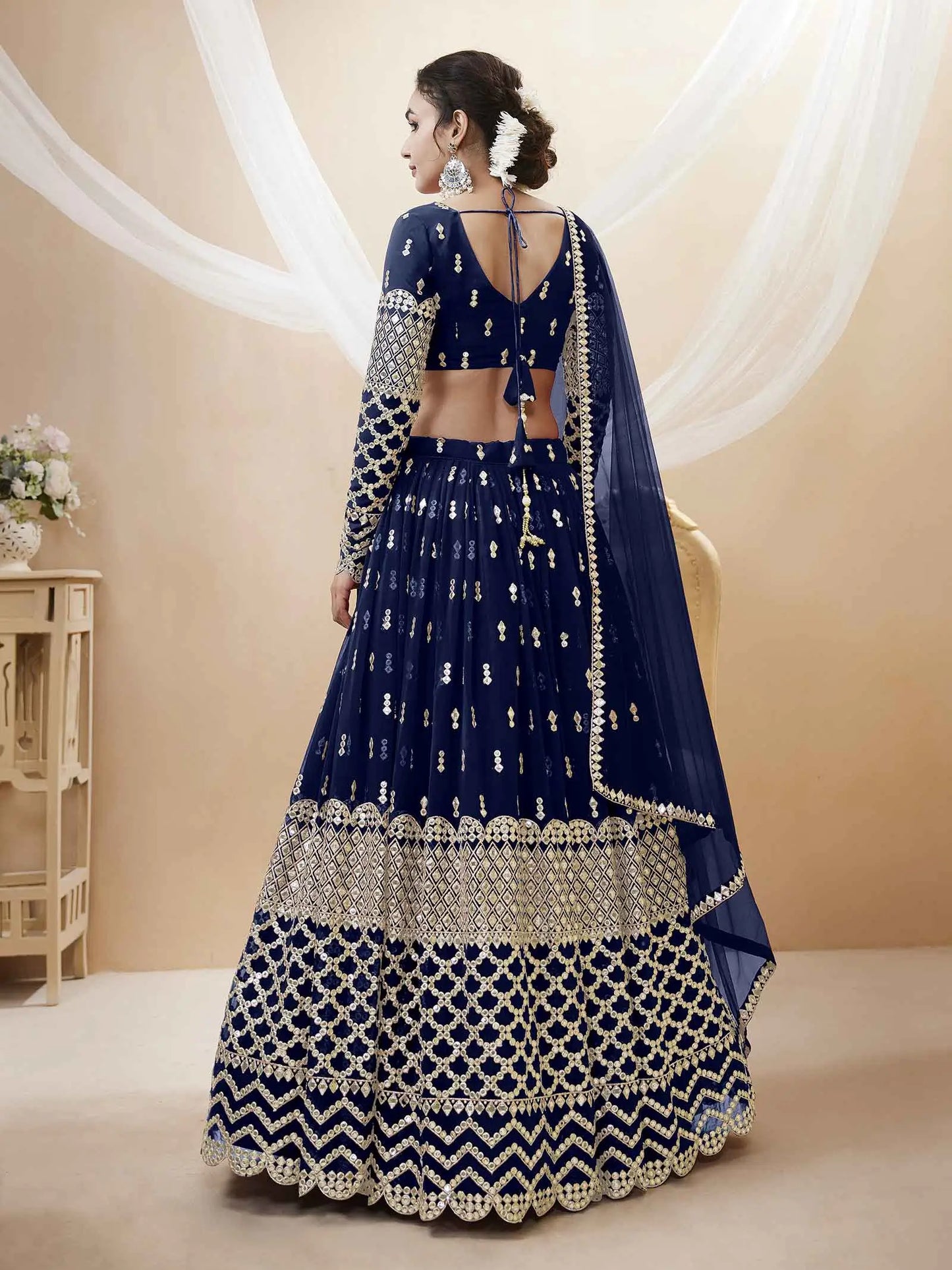 Nany Blue Lehenga choli With Sequence And Zari Embroidery Work With Soft Net dupatta