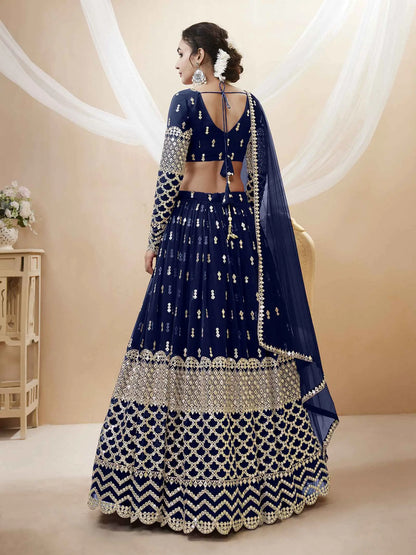 Nany Blue Lehenga choli With Sequence And Zari Embroidery Work With Soft Net dupatta