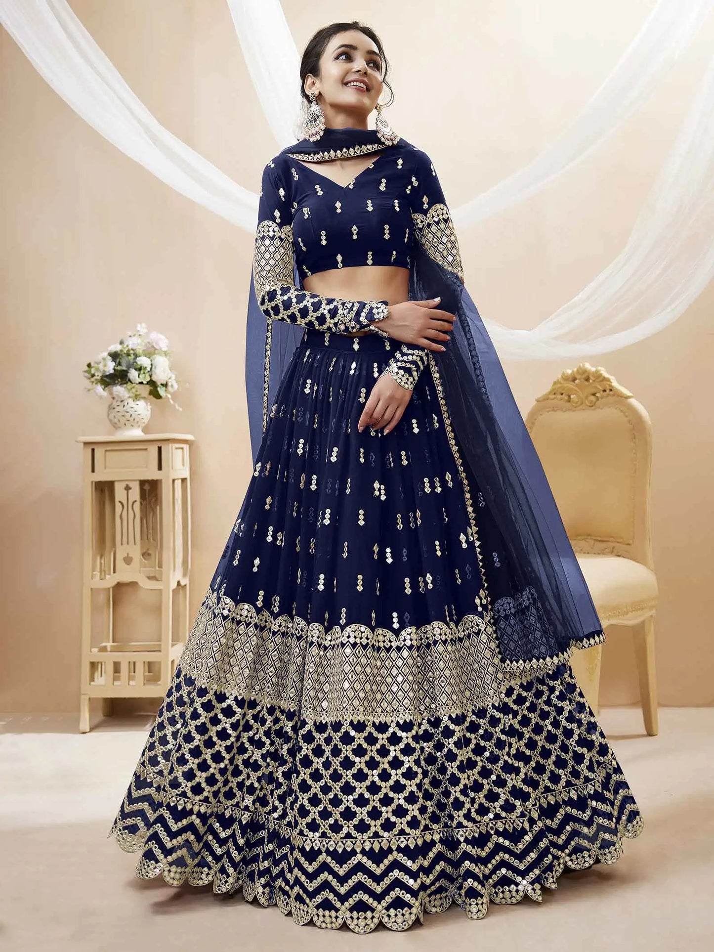 Nany Blue Lehenga choli With Sequence And Zari Embroidery Work With Soft Net dupatta