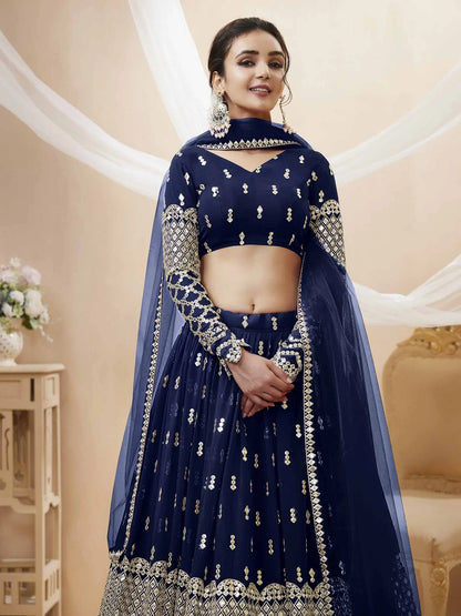 Nany Blue Lehenga choli With Sequence And Zari Embroidery Work With Soft Net dupatta