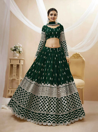 Green Georgette Lehenga  With Sequence Embroidery Work with Dupatta