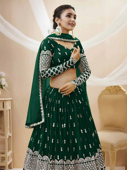 Green Georgette Lehenga  With Sequence Embroidery Work with Dupatta