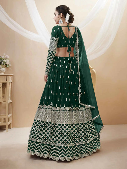 Green Georgette Lehenga  With Sequence Embroidery Work with Dupatta