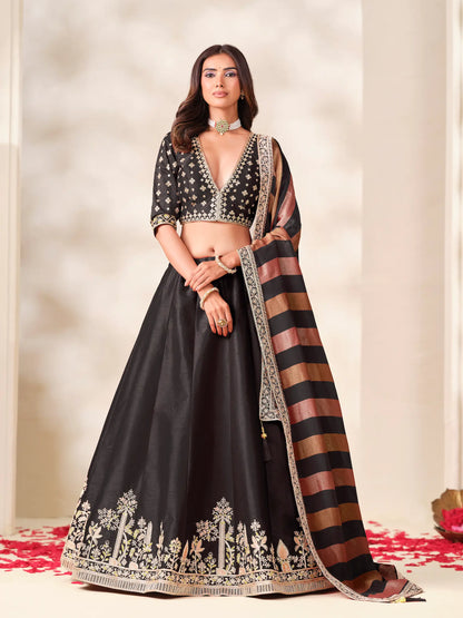 Black Silk Embroidered Lehenga choli