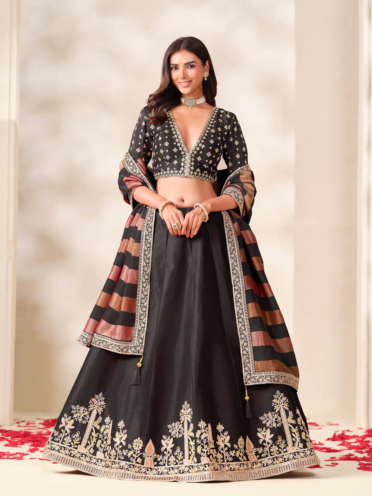 Black Silk Embroidered Lehenga choli