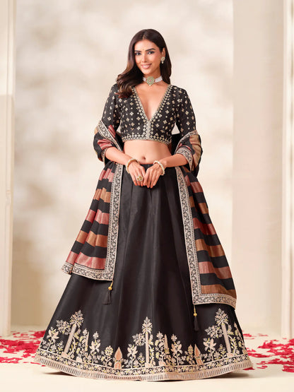Black Silk Embroidered Lehenga choli