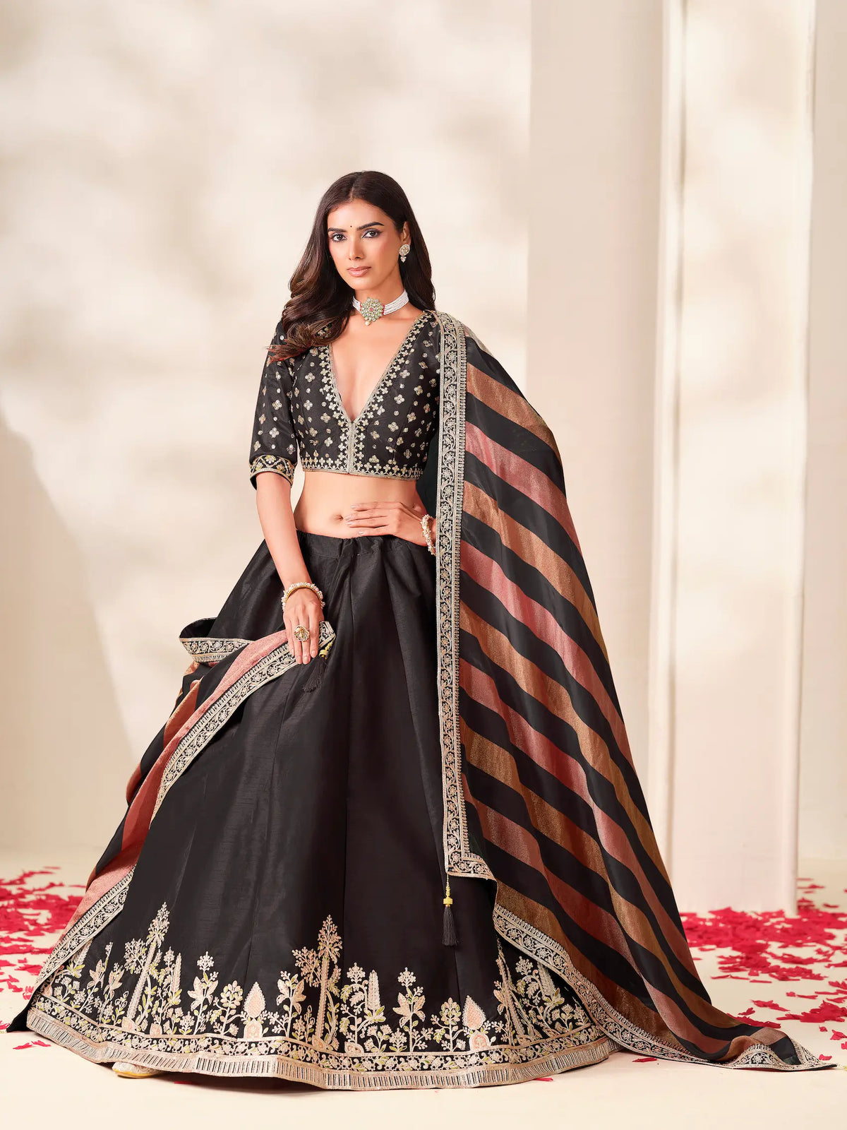 Black Silk Embroidered Lehenga choli