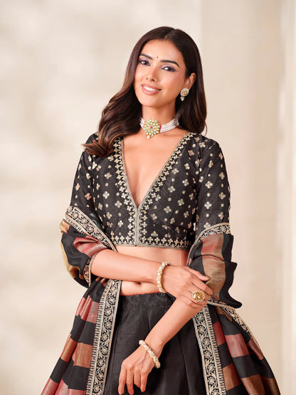 Black Silk Embroidered Lehenga choli