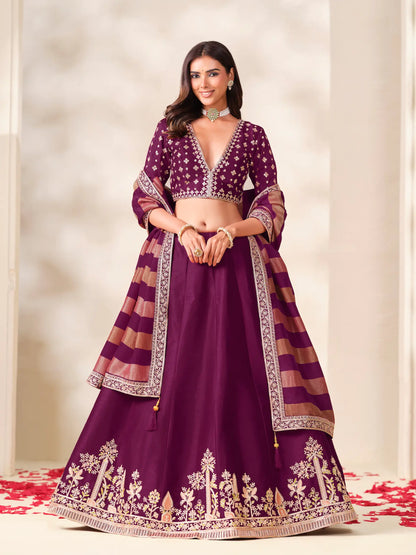 Wine Silk Embroidered Lehenga choli