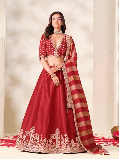 Red Silk Embroidered Lehenga choli