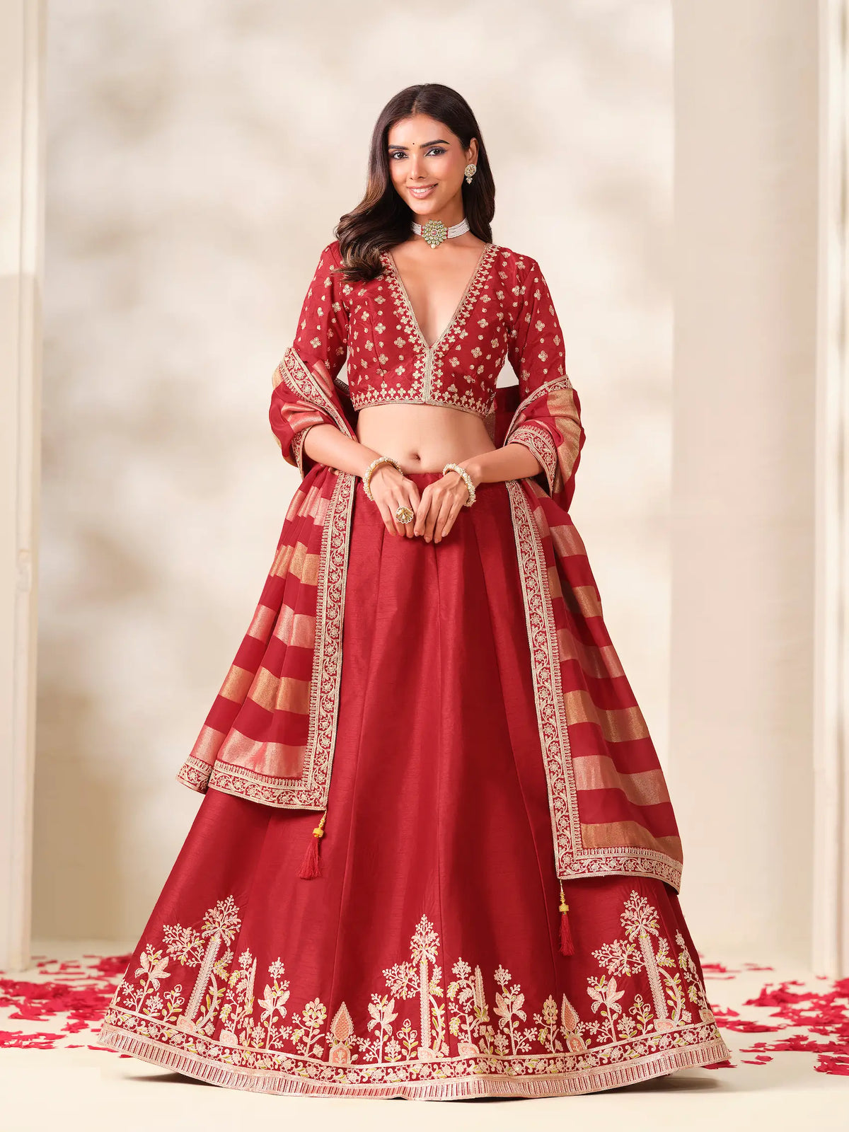 Red Silk Embroidered Lehenga choli
