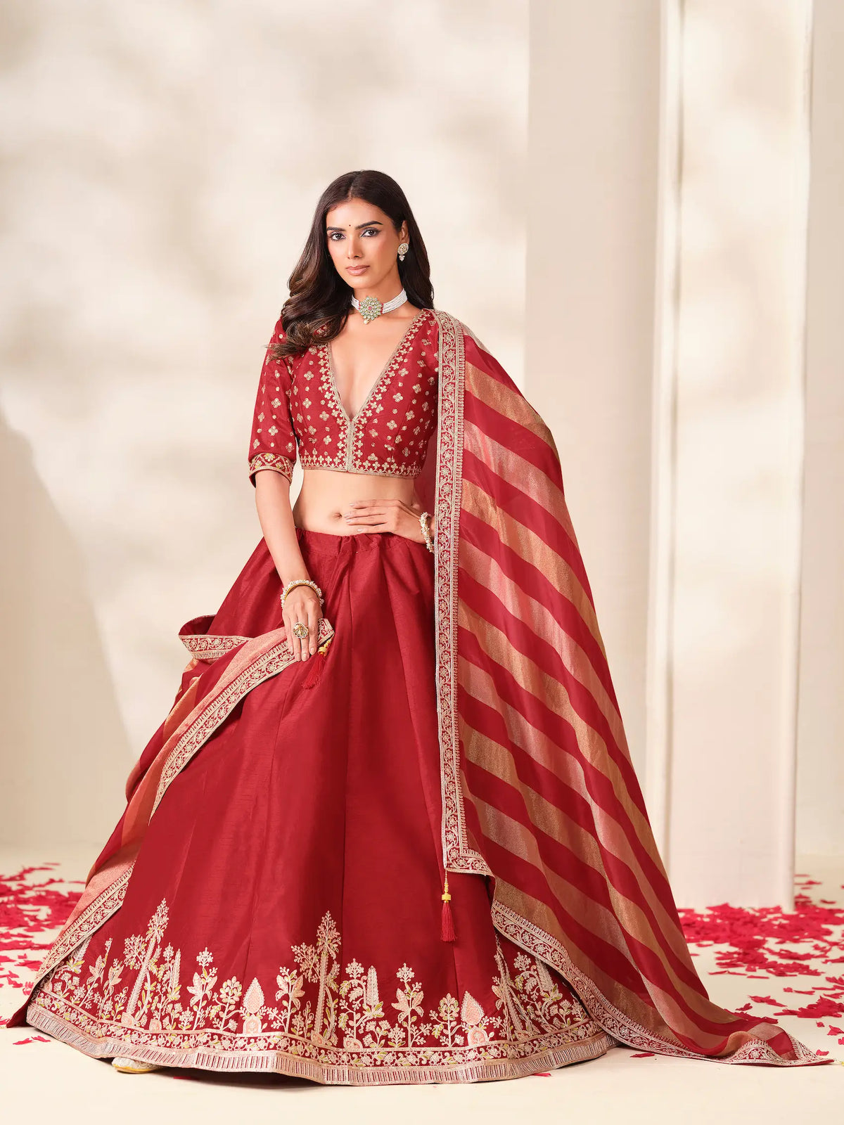 Red Silk Embroidered Lehenga choli