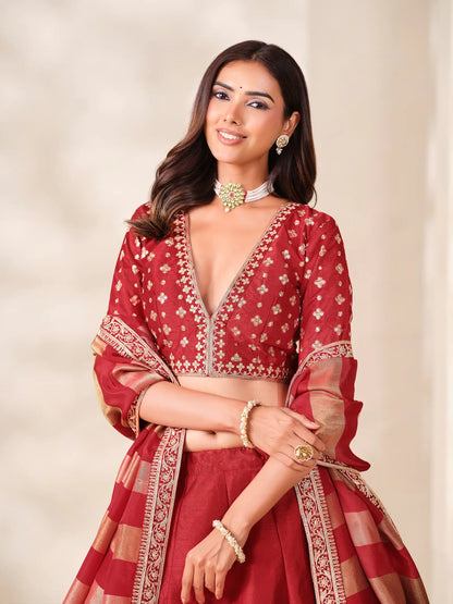 Red Silk Embroidered Lehenga choli
