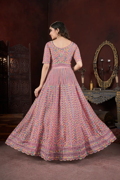 Peach Embroidery and Zarkan Ready To Wear Gown With Dupatta