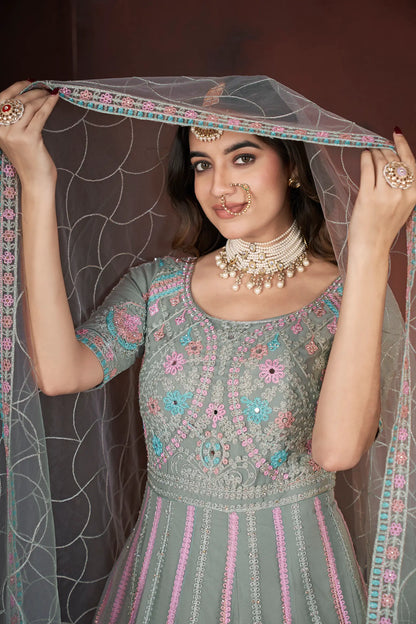 Pista Embroidery and Zarkan Ready To Wear Gown With Dupatta