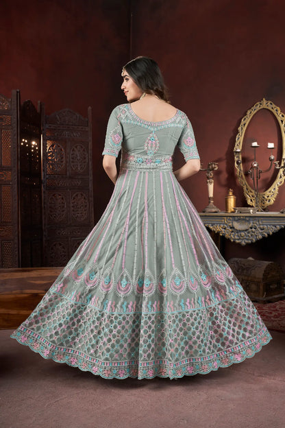 Pista Embroidery and Zarkan Ready To Wear Gown With Dupatta