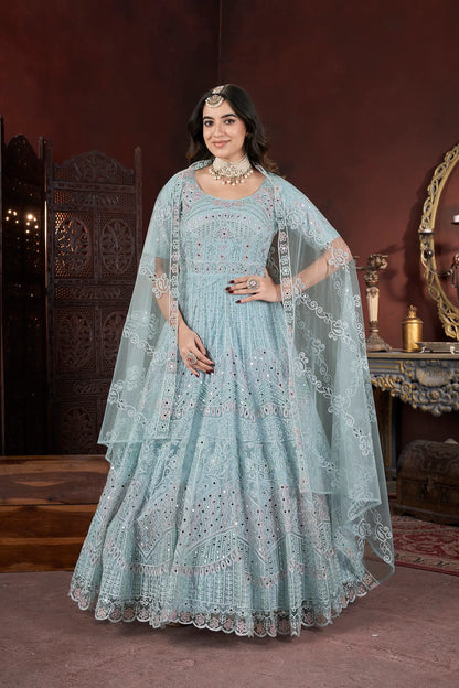 Sky Embroidery and Zarkan Ready To Wear Gown With Dupatta