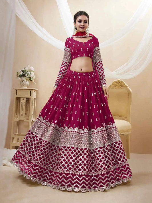 Hot Pink georgette Lehenga With Sequence And Zari Embroidery Work With Dupatta