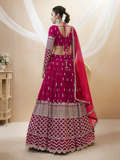 Hot Pink georgette Lehenga With Sequence And Zari Embroidery Work With Dupatta