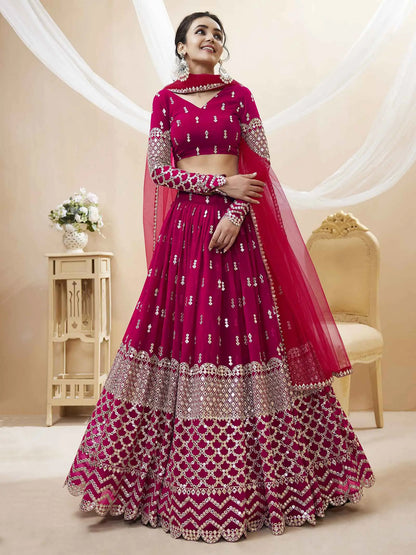 Hot Pink georgette Lehenga With Sequence And Zari Embroidery Work With Dupatta