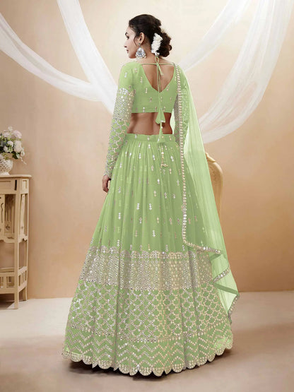 Pista Georgette Lehenga  With Sequence Embroidery Work With Soft Net Dupatta