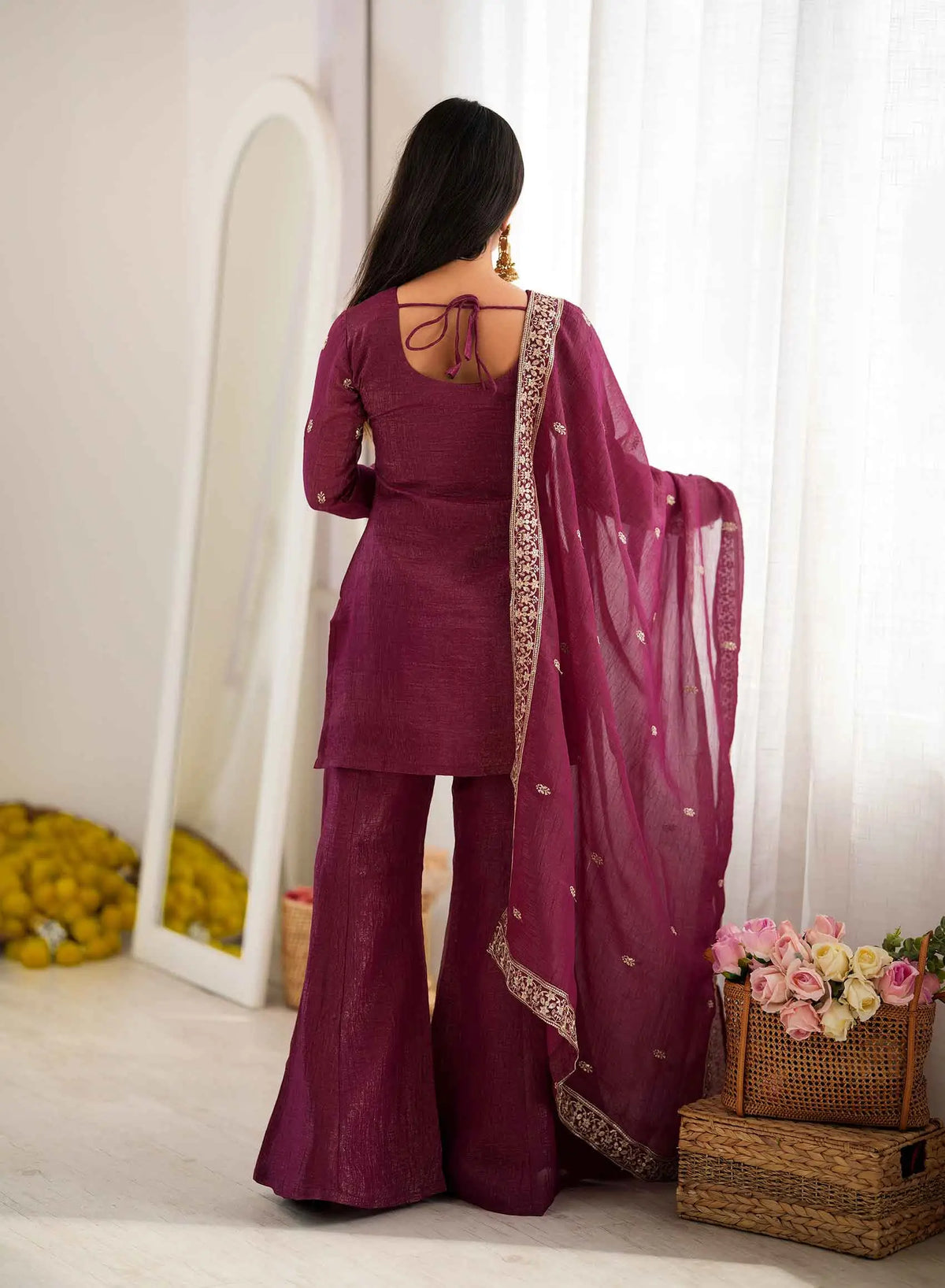 Burgundy Silk Embroidered Salwar Suit