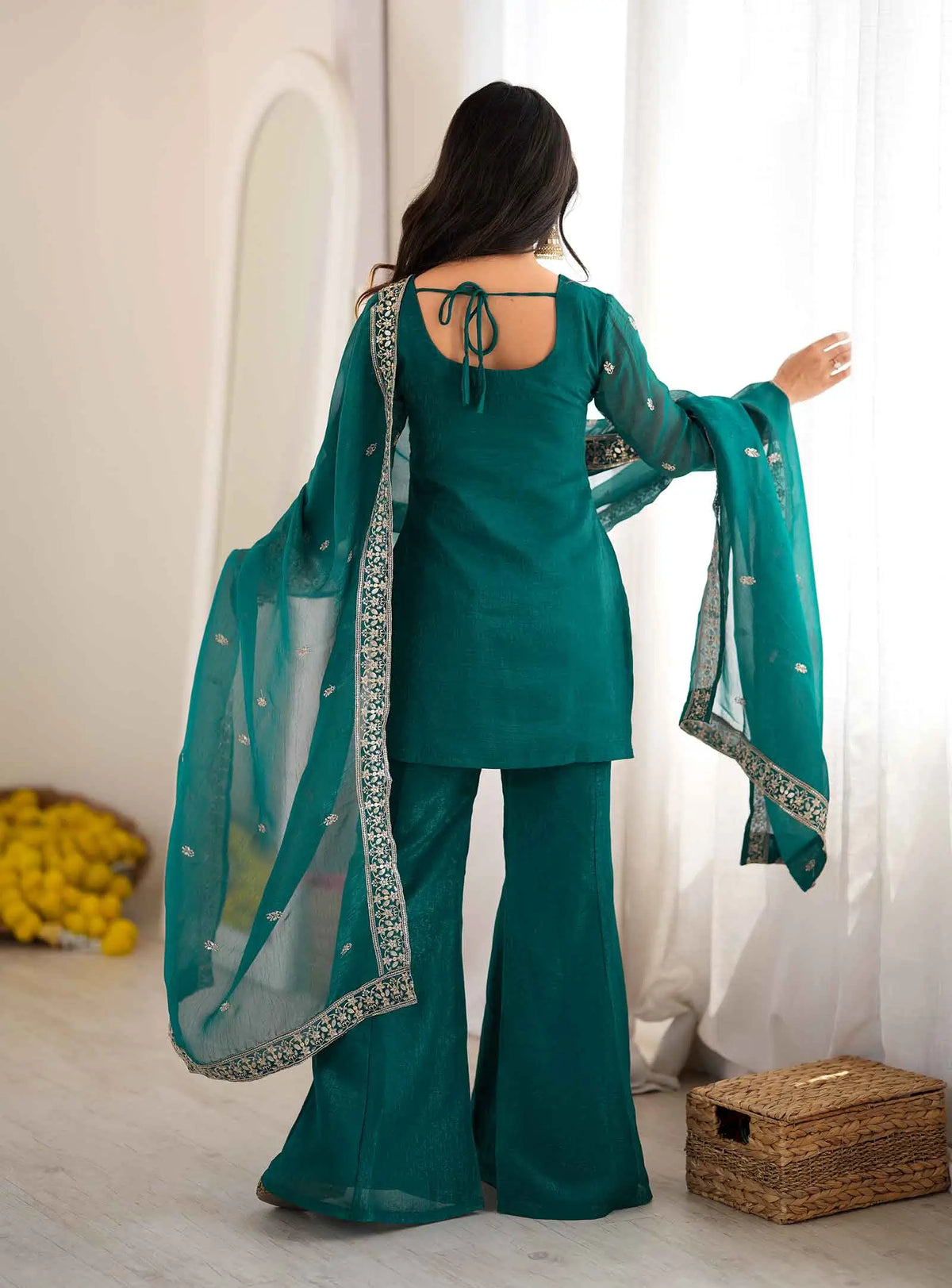 Teal Blue Silk Embroidered Salwar Suit