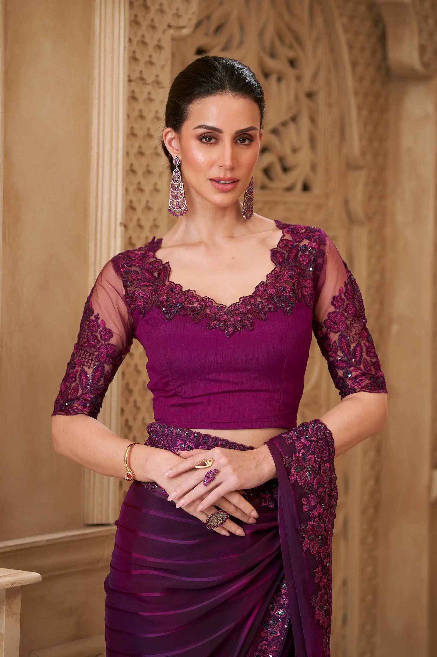 Mulberry Pattern Georgette Embroidery Party Wear Saree