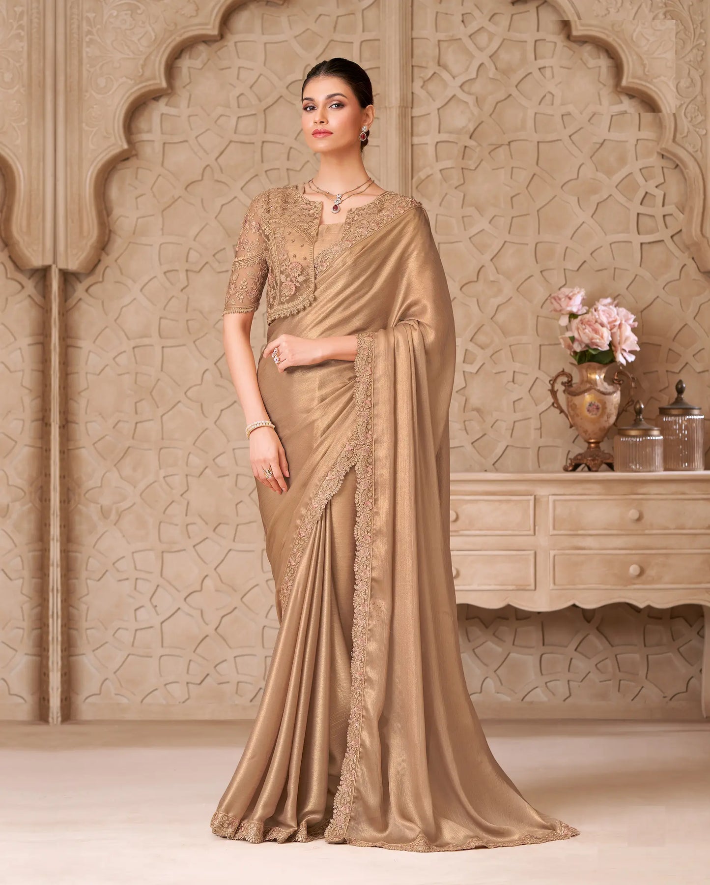 Golden Shimmer Georgette Embroidery Party Wear Jacket Saree