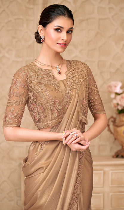 Golden Shimmer Georgette Embroidery Party Wear Jacket Saree