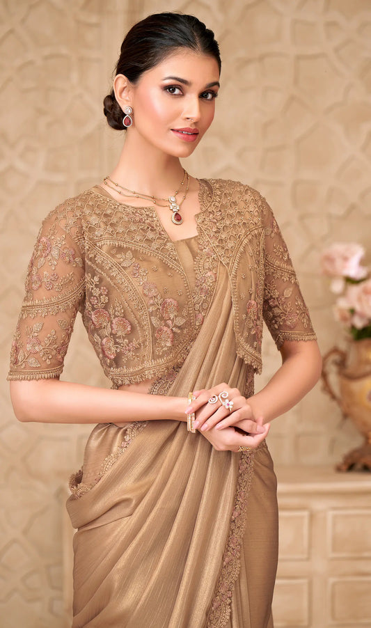 Golden Shimmer Georgette Embroidery Party Wear Jacket Saree